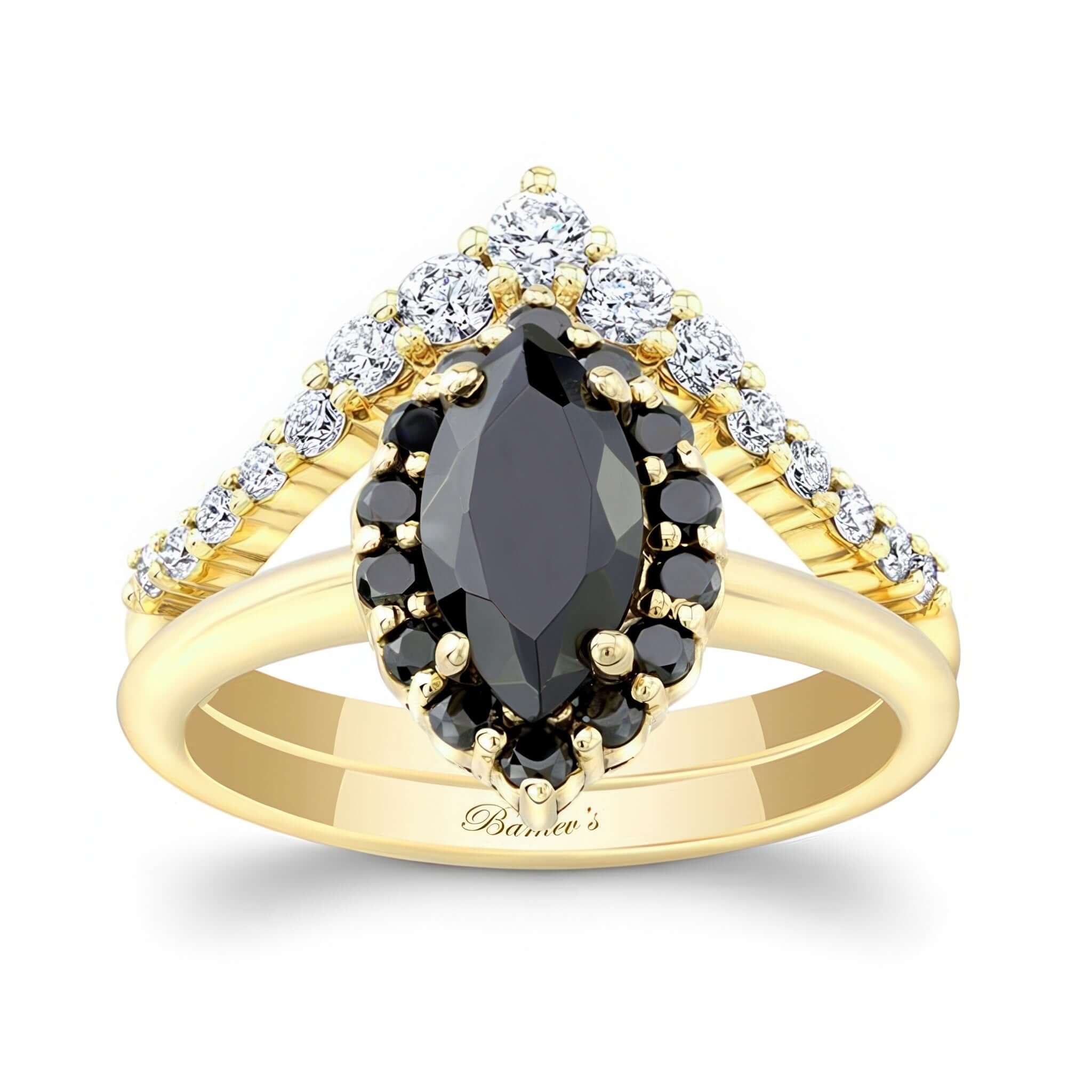Marquise Cut Black Diamond Wedding Set With White Diamonds