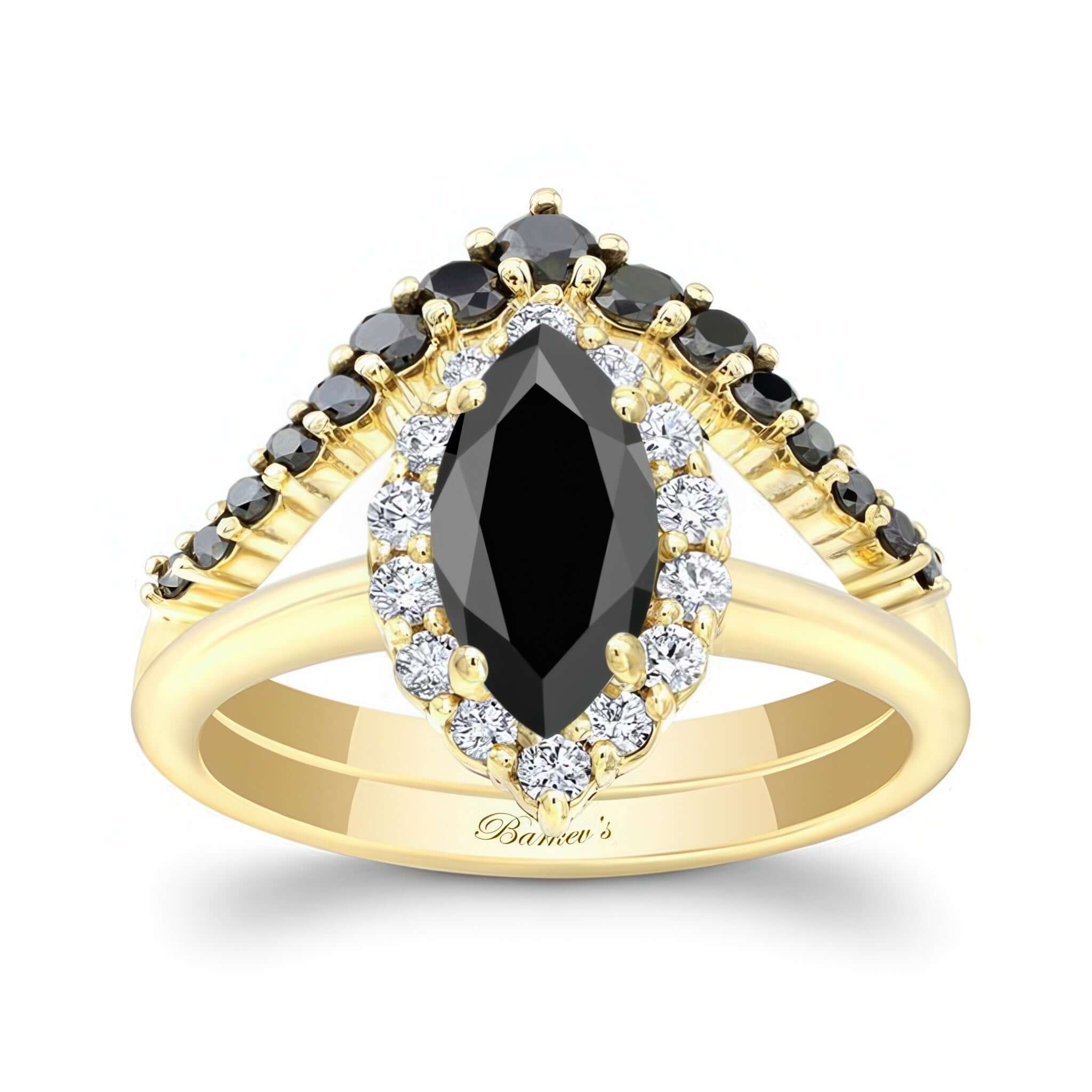 Marquise Cut Black And White Diamond Wedding Set With Black Diamonds