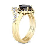 Marquise Cut Black Diamond Wedding Set With White Diamonds