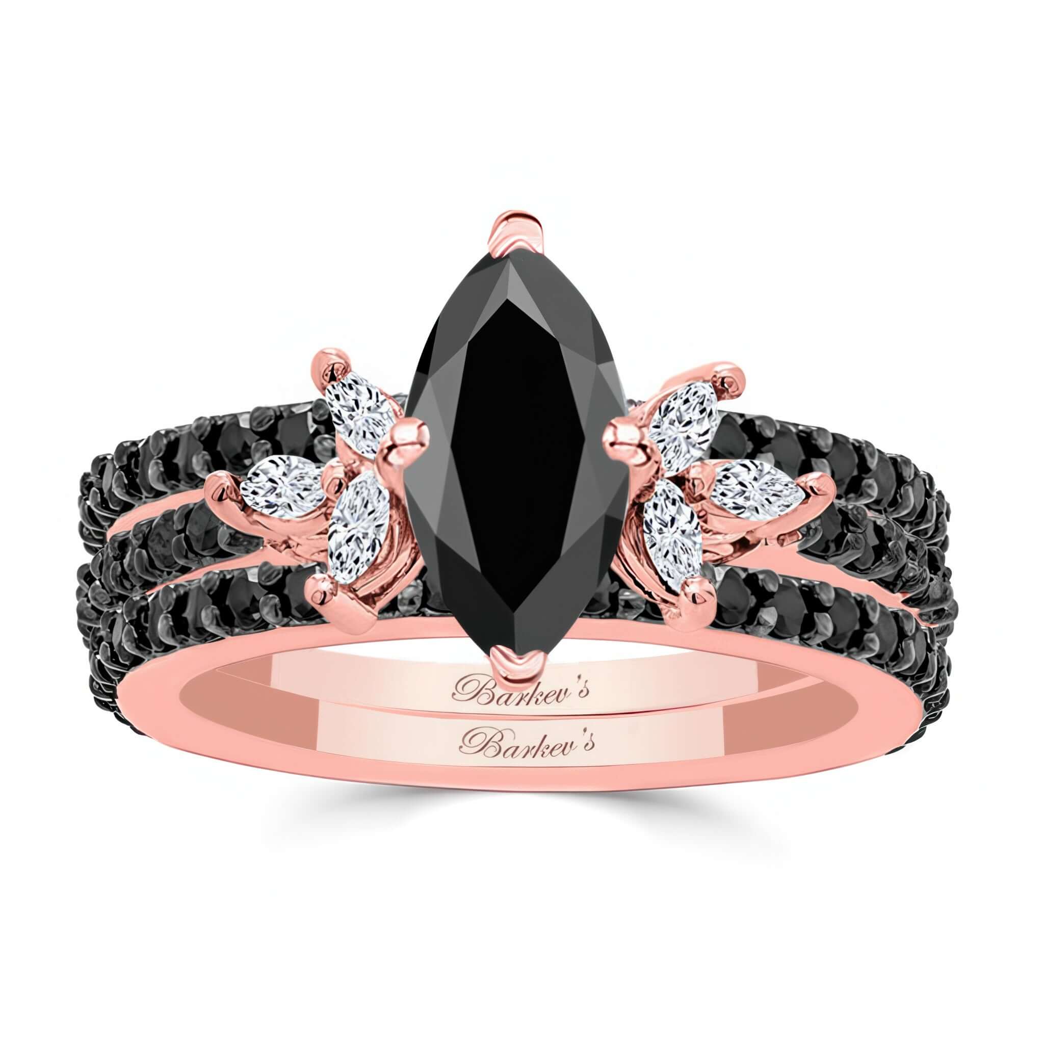 Marquise Cut Black Diamond Bridal Set With 2 Bands