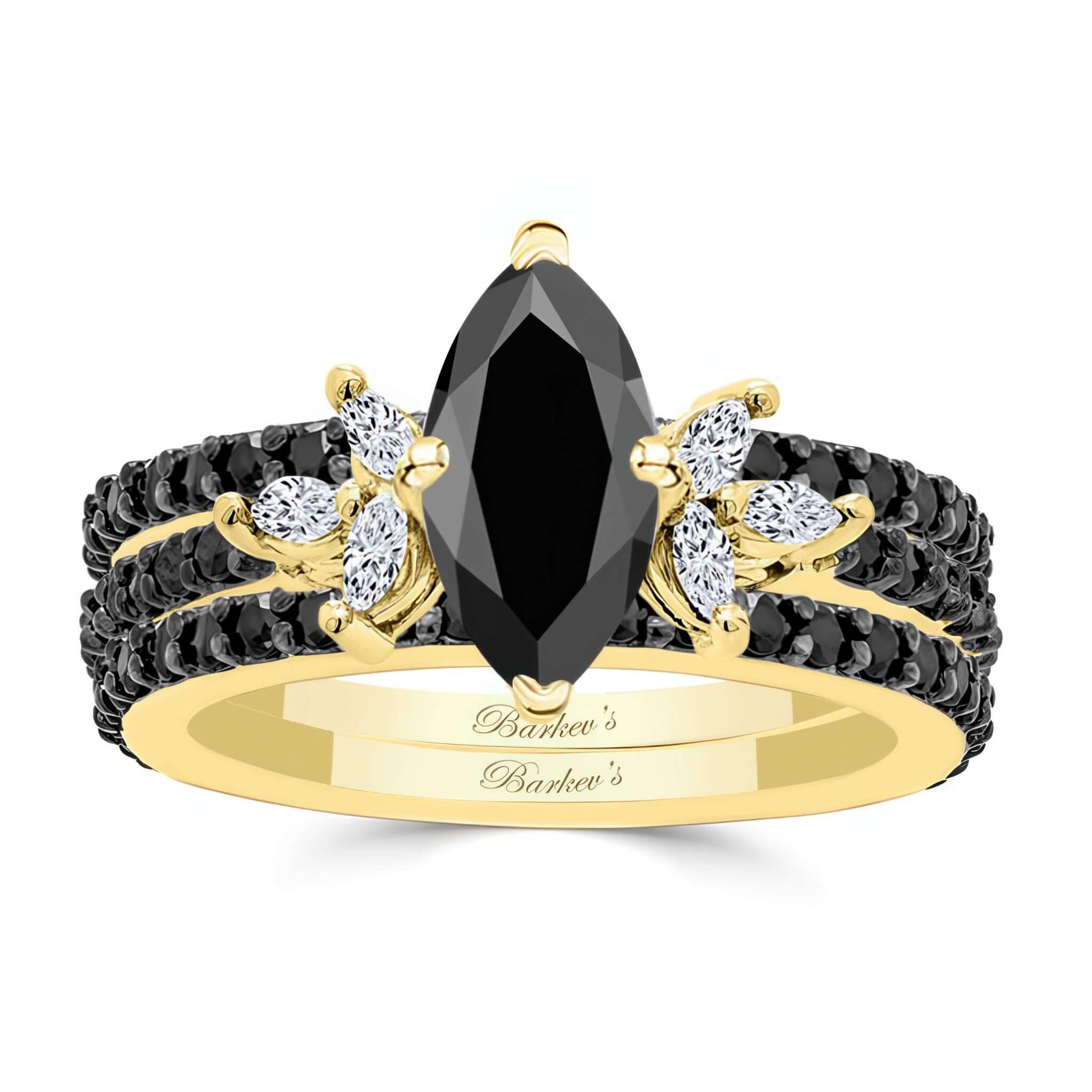 Marquise Cut Black Diamond Bridal Set With 2 Bands