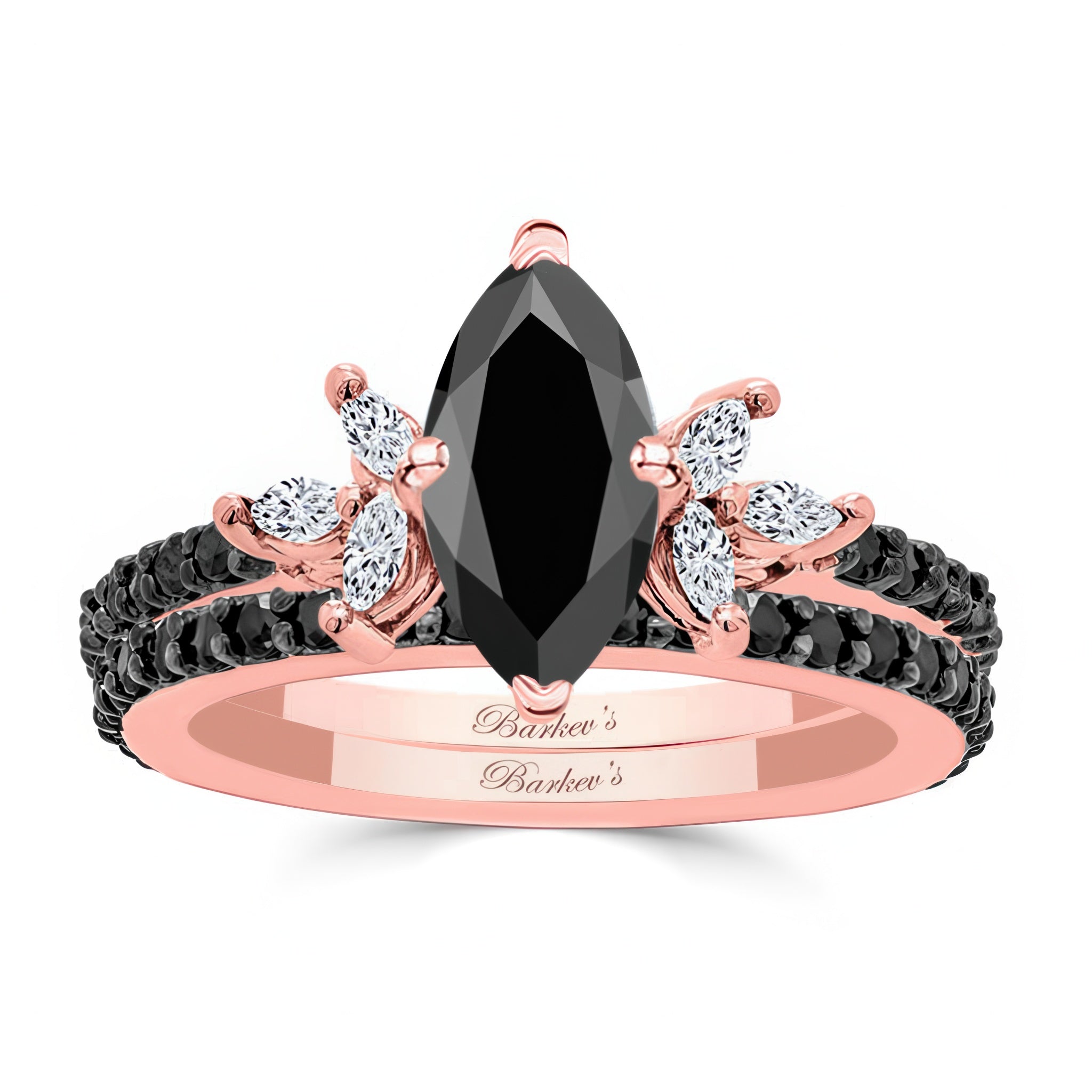 Marquise Cut Black Diamond Bridal Set