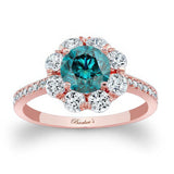 Flower Halo Blue And White Diamond Engagement Ring