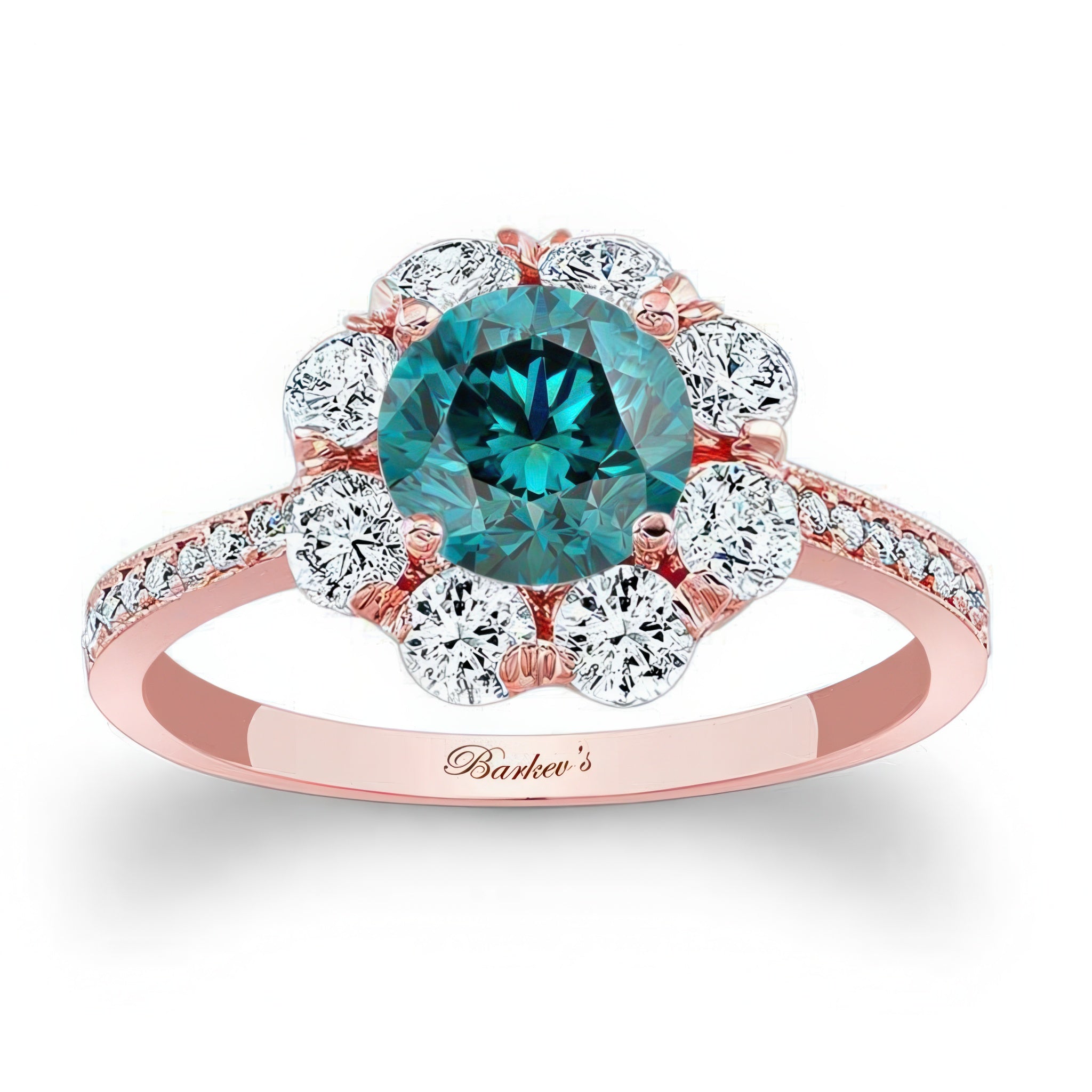 Flower Halo Blue And White Diamond Engagement Ring