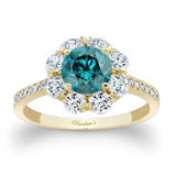 Flower Halo Blue And White Diamond Engagement Ring