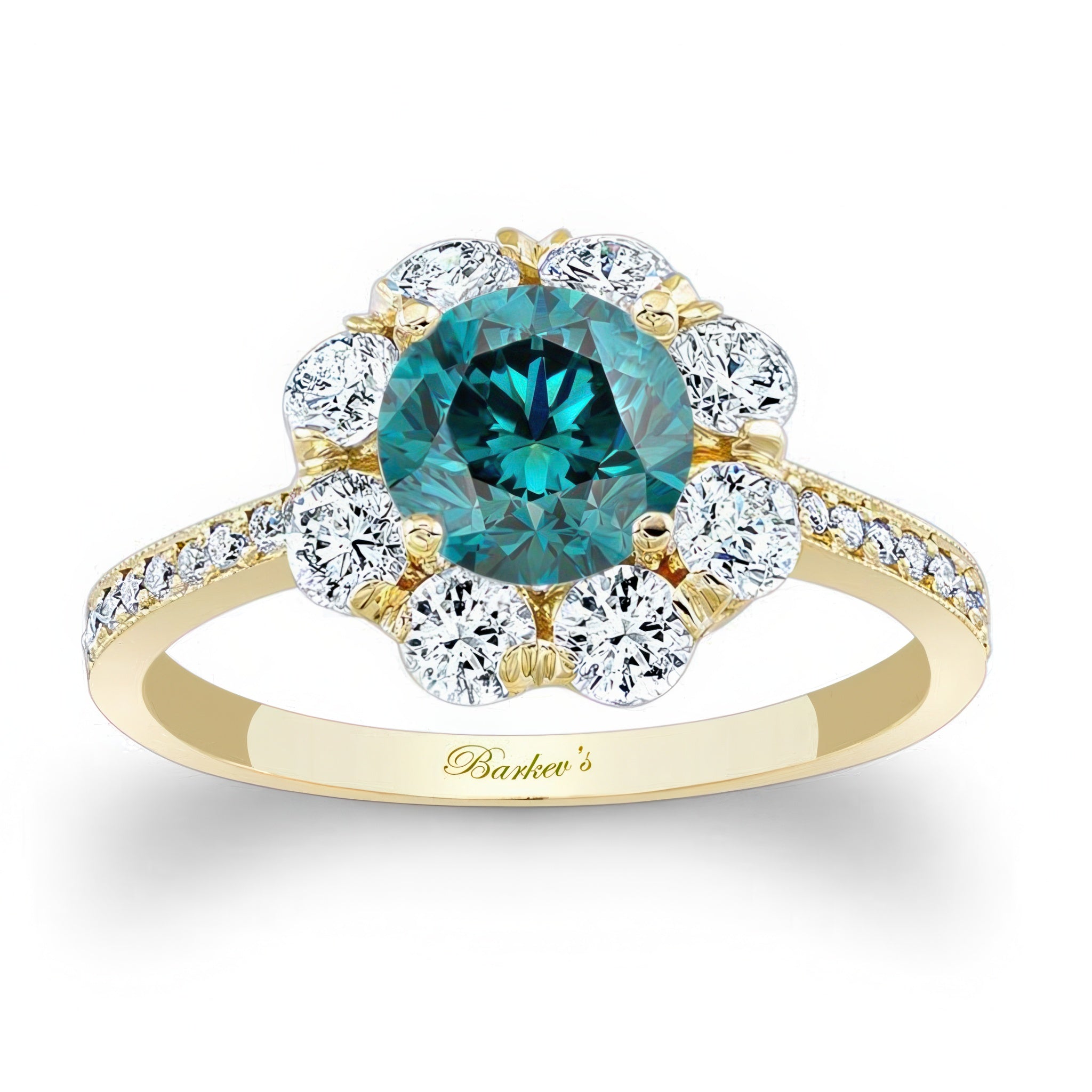 Flower Halo Blue And White Diamond Engagement Ring