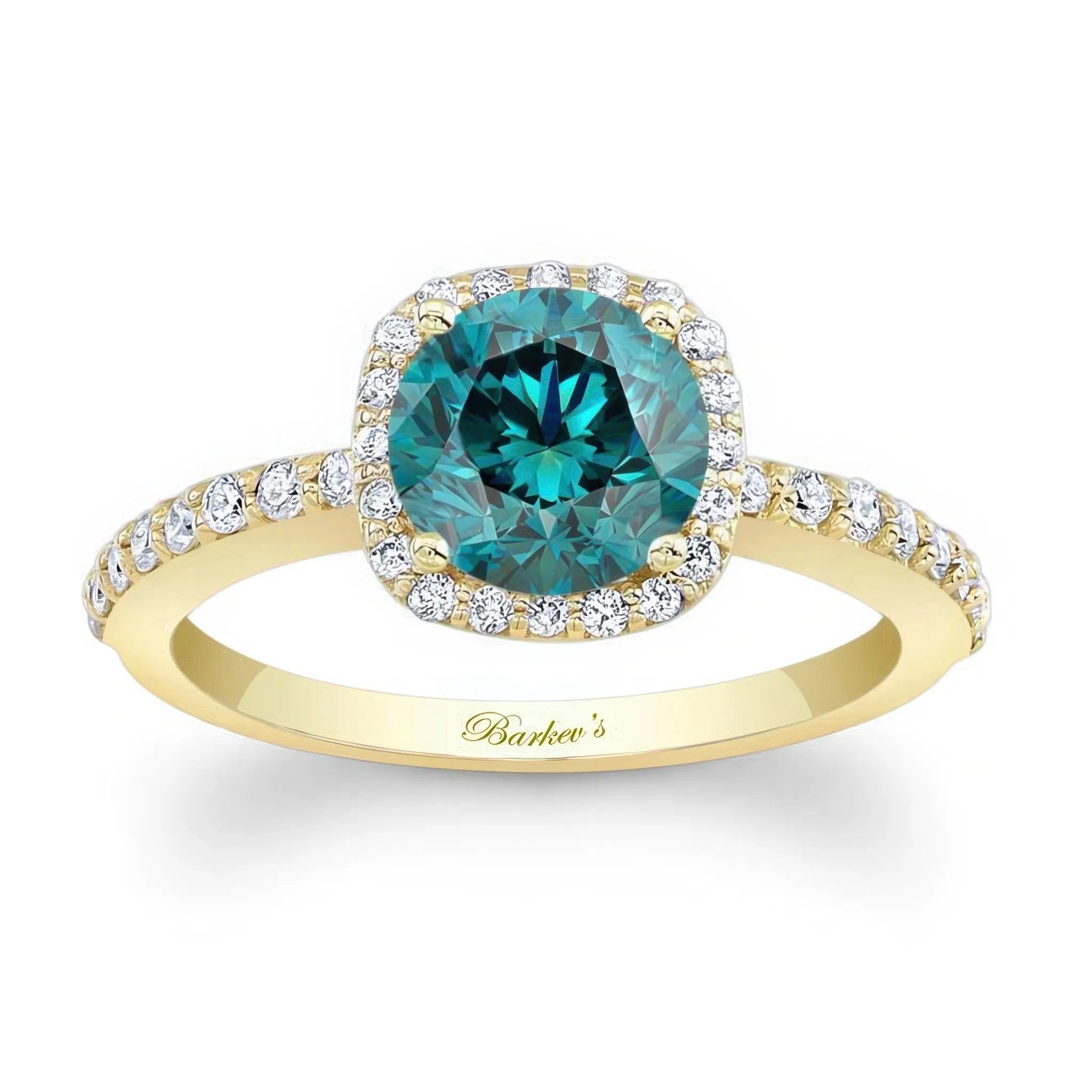 1 Carat Round Blue And White Diamond Halo Engagement Ring