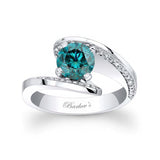 Bypass Pave Blue And White Diamond Engagement Ring