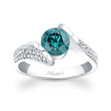Pave Round Blue And White Diamond Ring