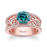 Vintage Floral 2 Carat Blue And White Diamond Engagement Ring