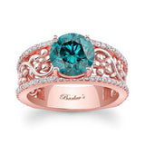 Vintage Floral 3 Carat Blue And White Diamond Engagement Ring