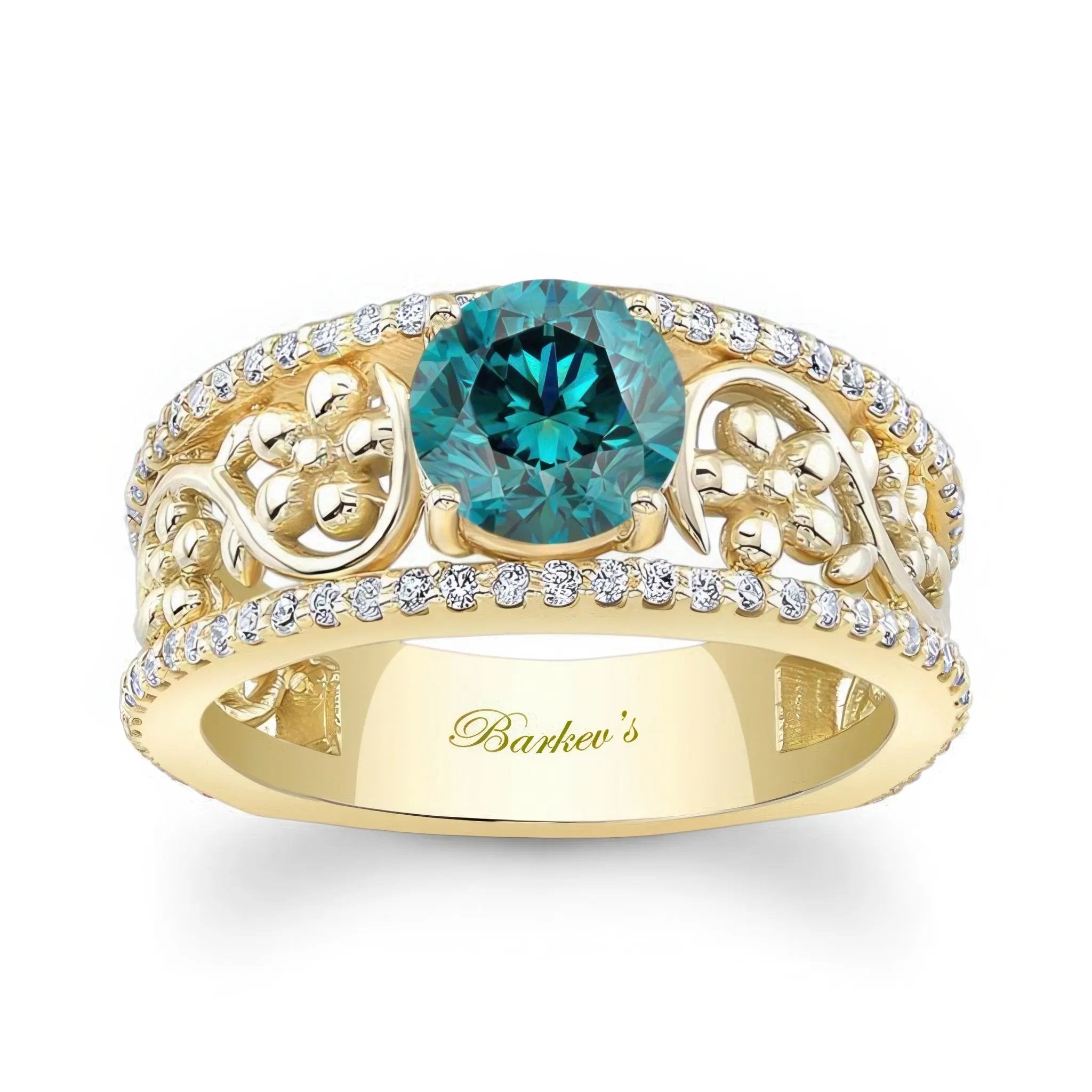 Vintage Floral Blue And White Diamond Engagement Ring