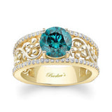 Vintage Floral 2 Carat Blue And White Diamond Engagement Ring