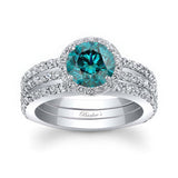 Blue And White Diamond 3 Piece Halo Wedding Ring Set