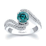 Swirl Blue And White Diamond Engagement Ring