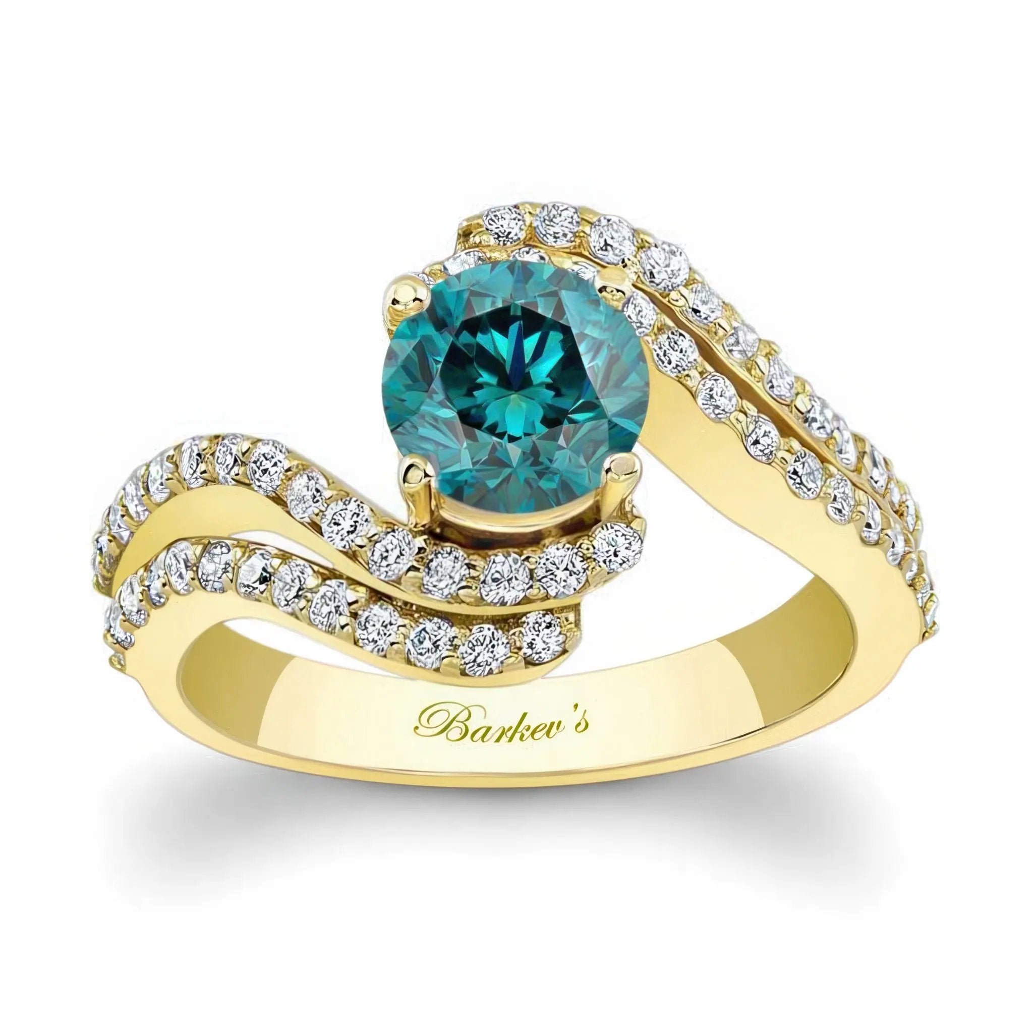 Swirl Blue And White Diamond Engagement Ring