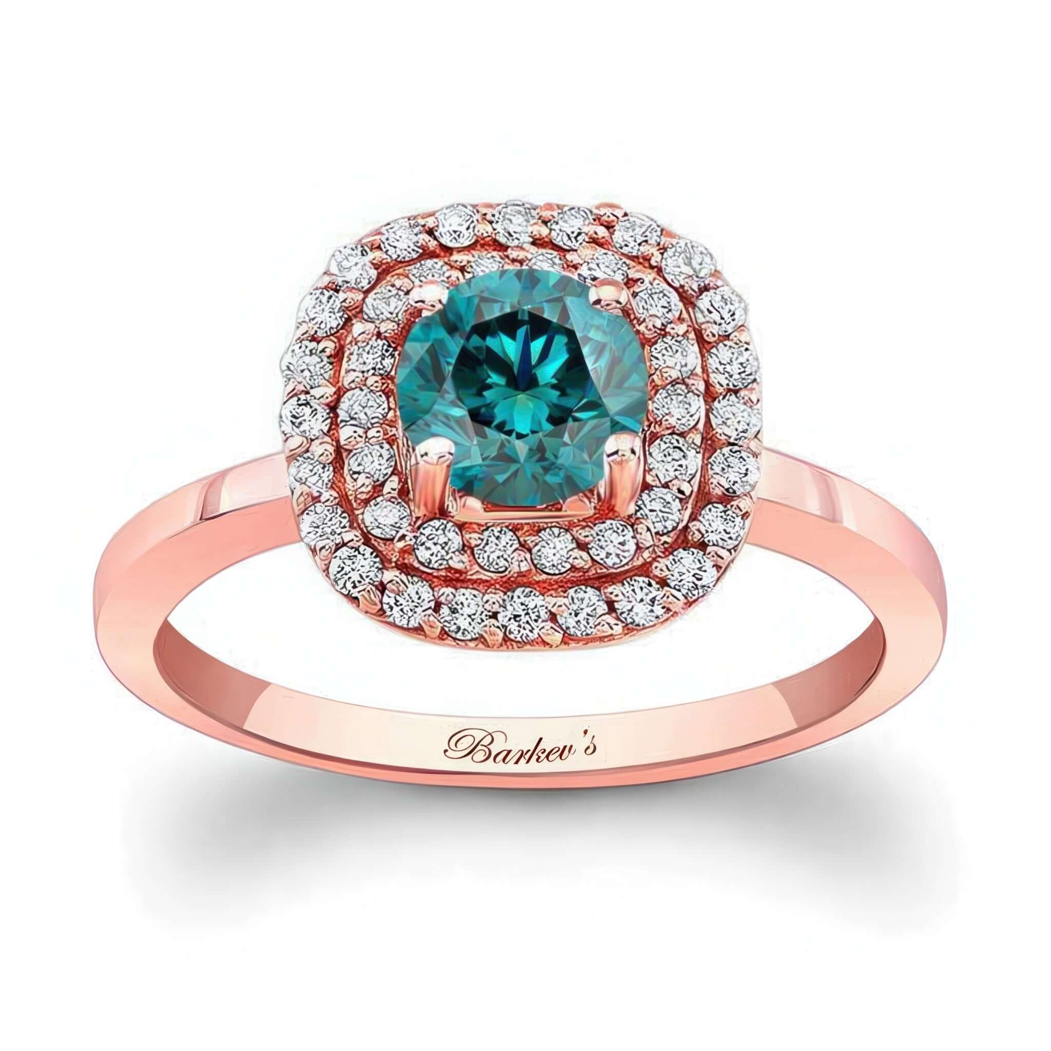 Double Halo Blue And White Diamond Engagement Ring