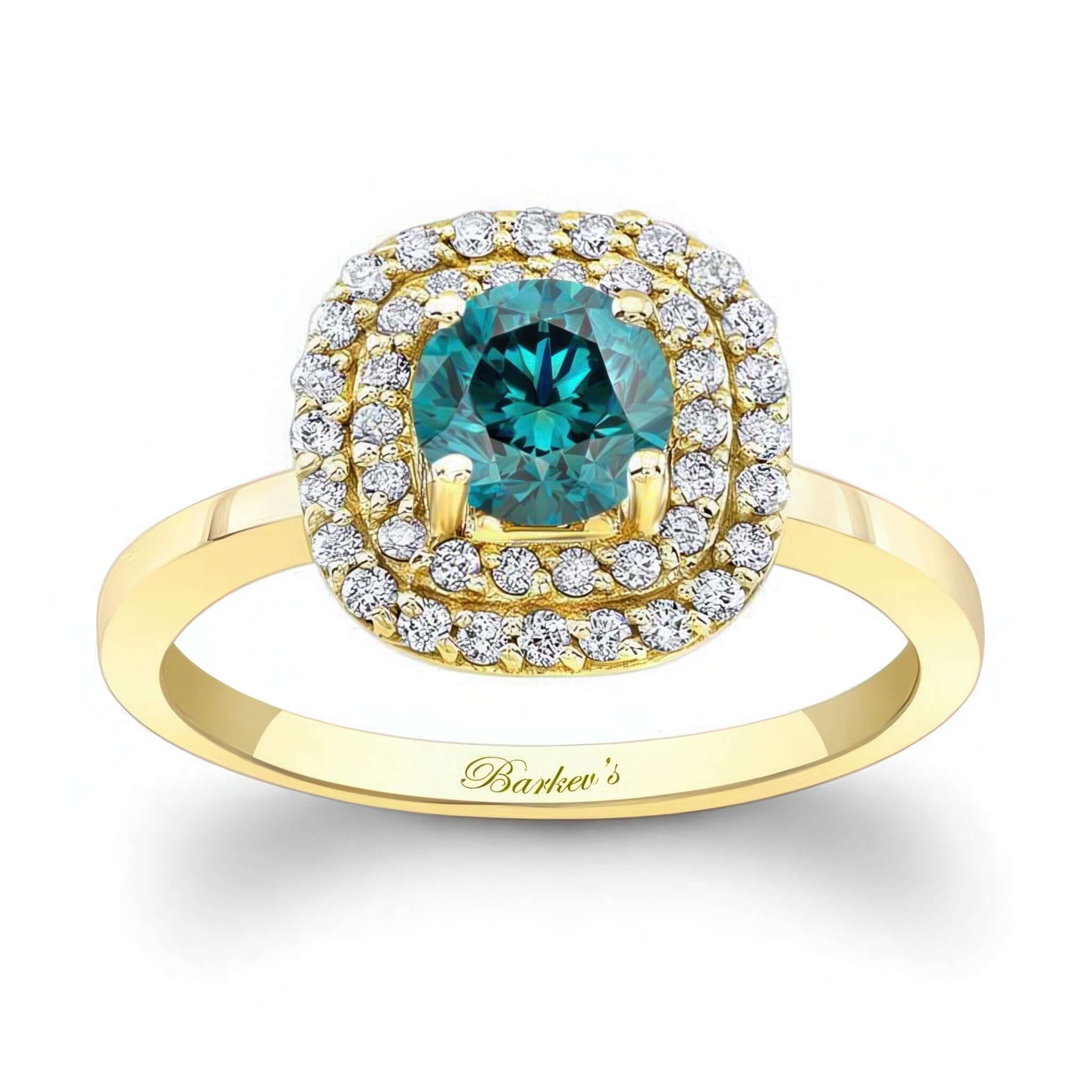 Double Halo Blue And White Diamond Engagement Ring