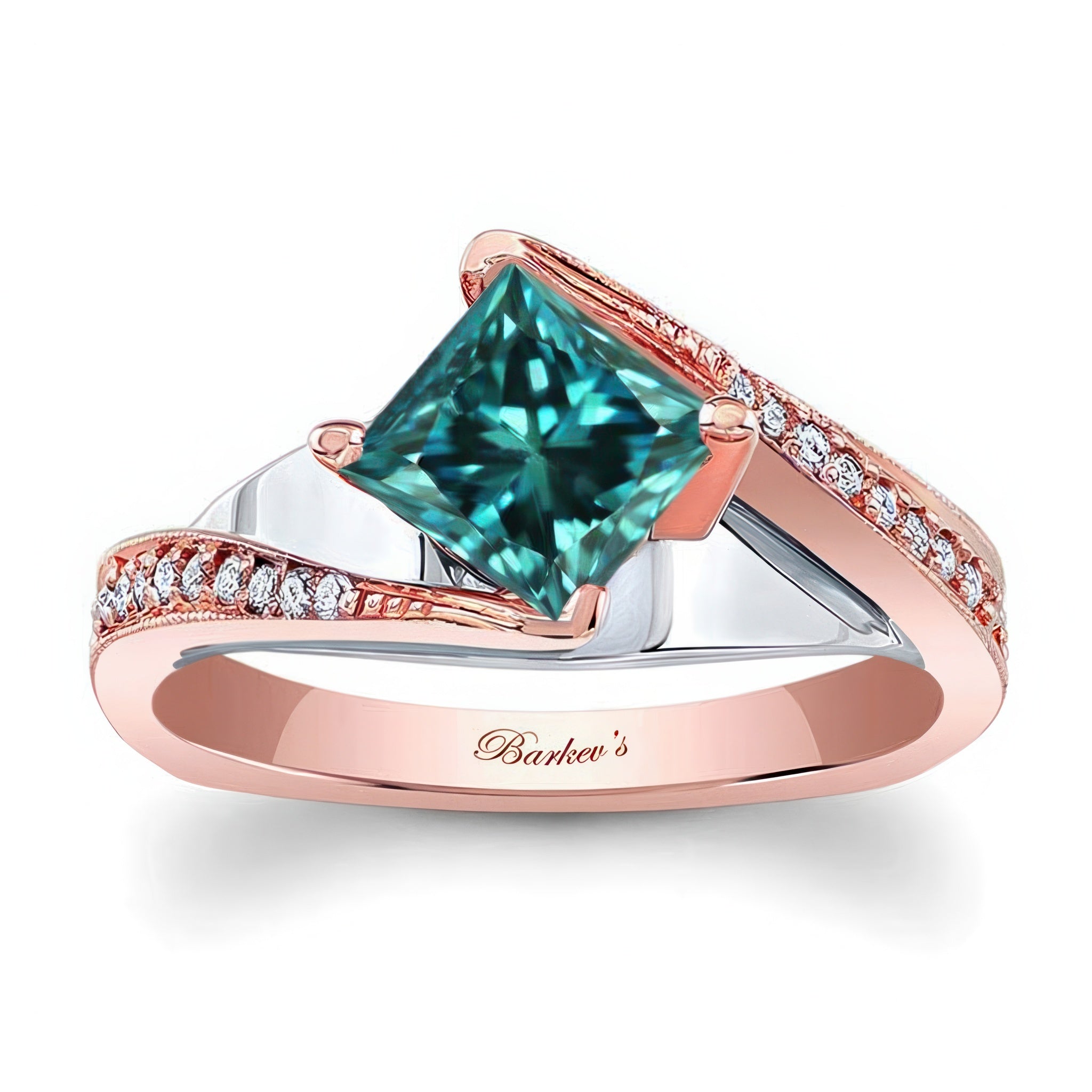 1 Carat Princess Cut Blue And White Diamond Engagement Ring