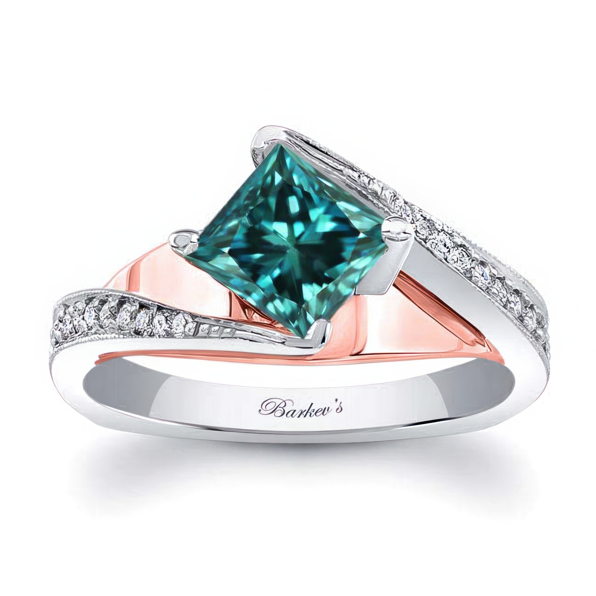 1 Carat Princess Cut Blue And White Diamond Engagement Ring