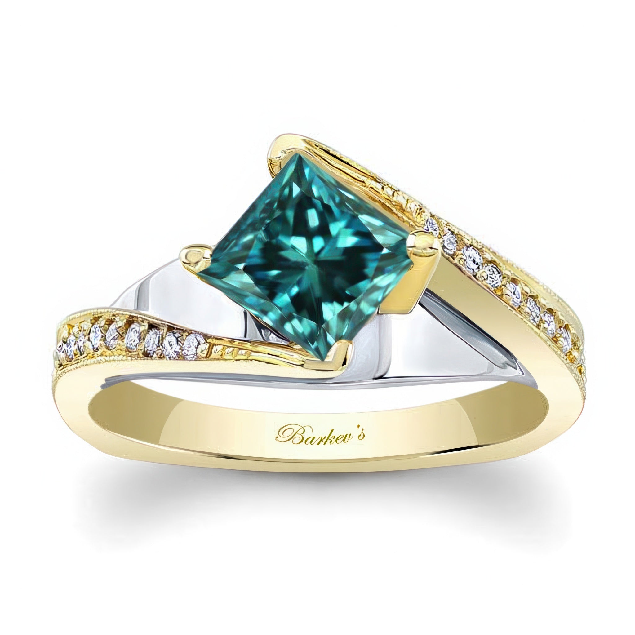 1 Carat Princess Cut Blue And White Diamond Engagement Ring