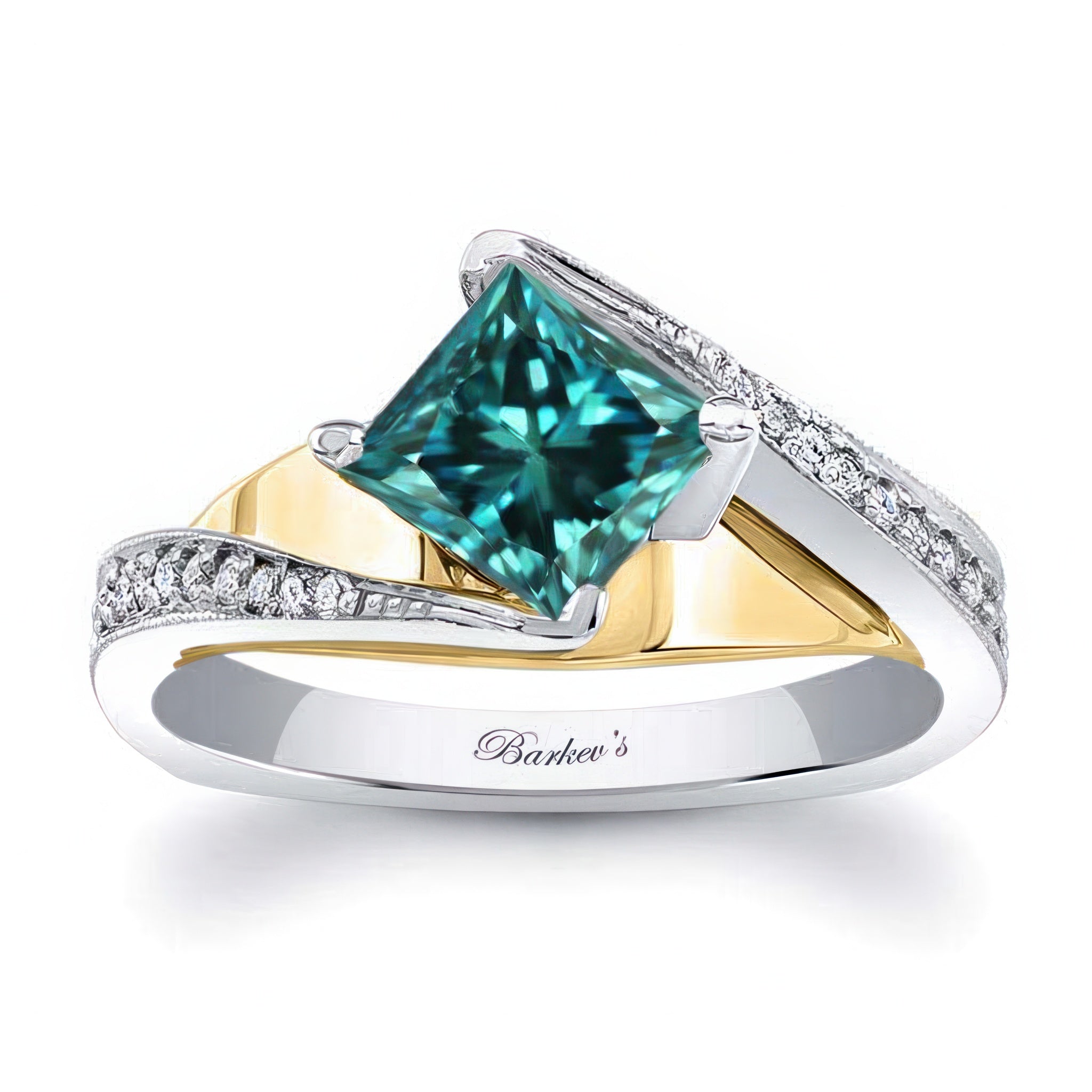 1 Carat Princess Cut Blue And White Diamond Engagement Ring