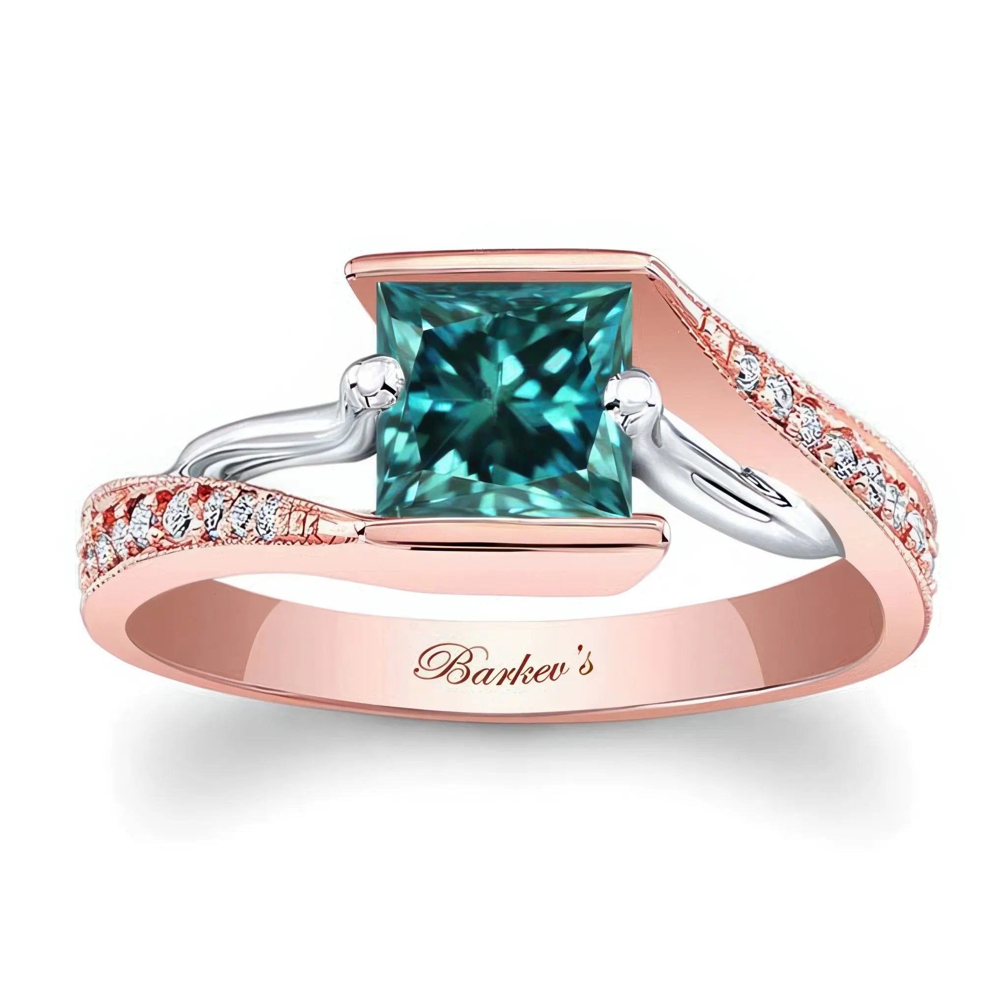 Channel Set Princess Cut Blue And White Diamond Ring