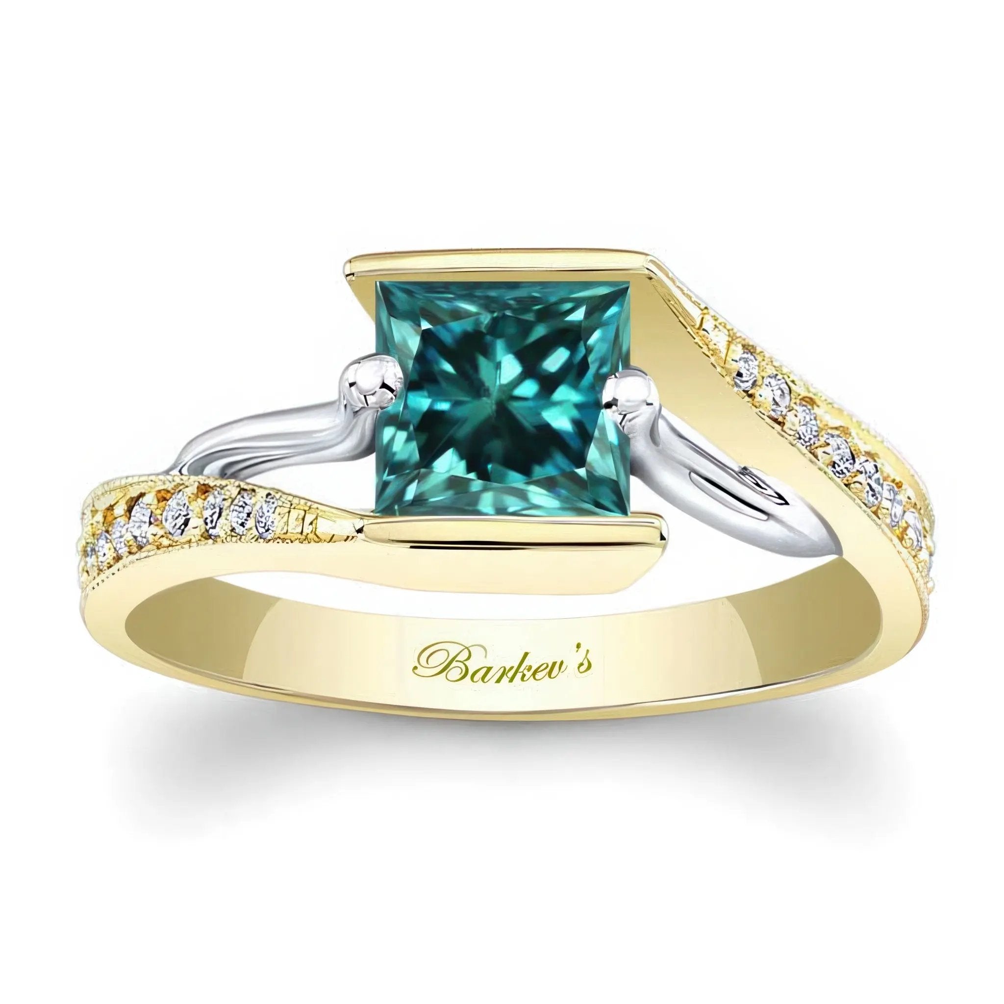 Channel Set Princess Cut Blue And White Diamond Ring