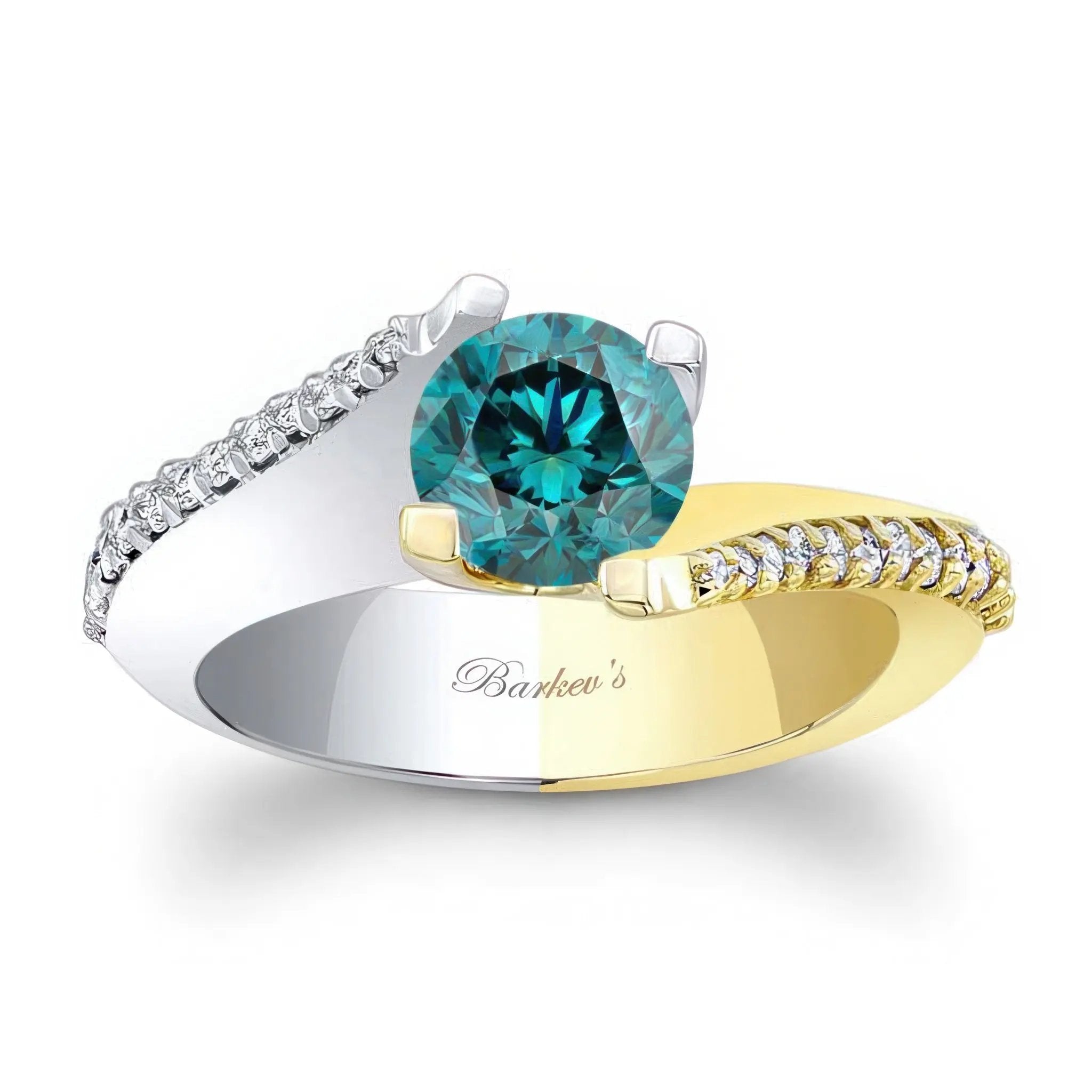 Classic Round Blue And White Diamond Engagement Ring