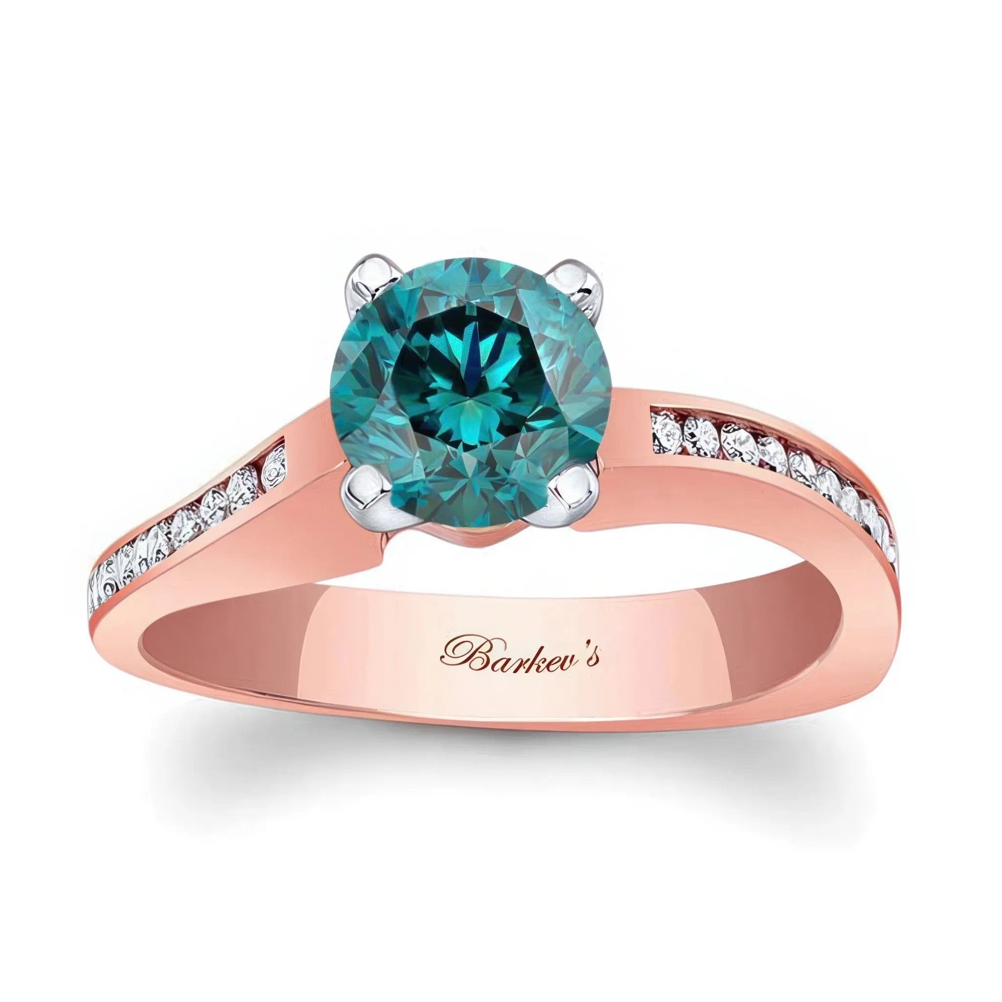 Channel Set Round Blue And White Diamond Ring