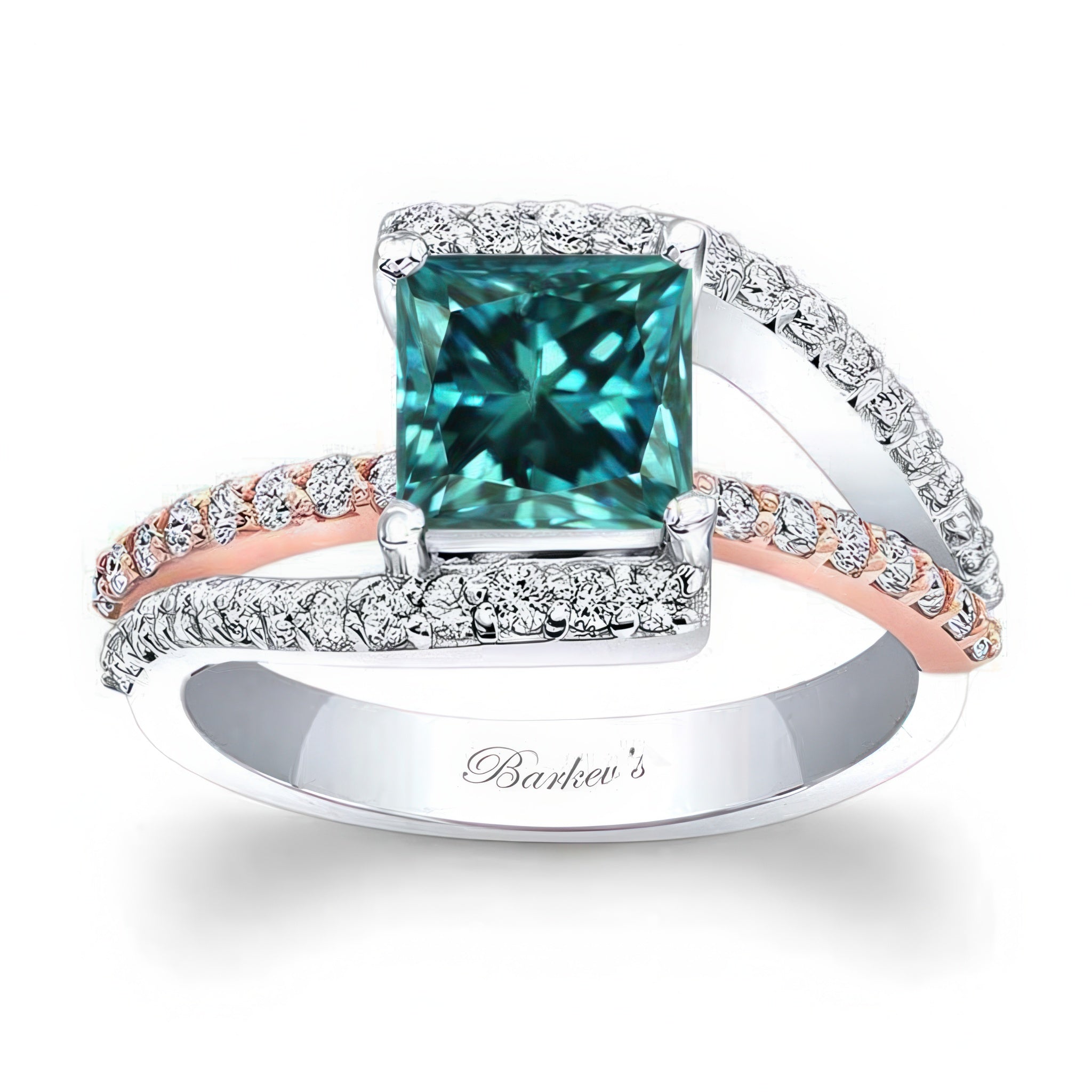 Split Shank Princess Cut Blue And White Diamond Ring