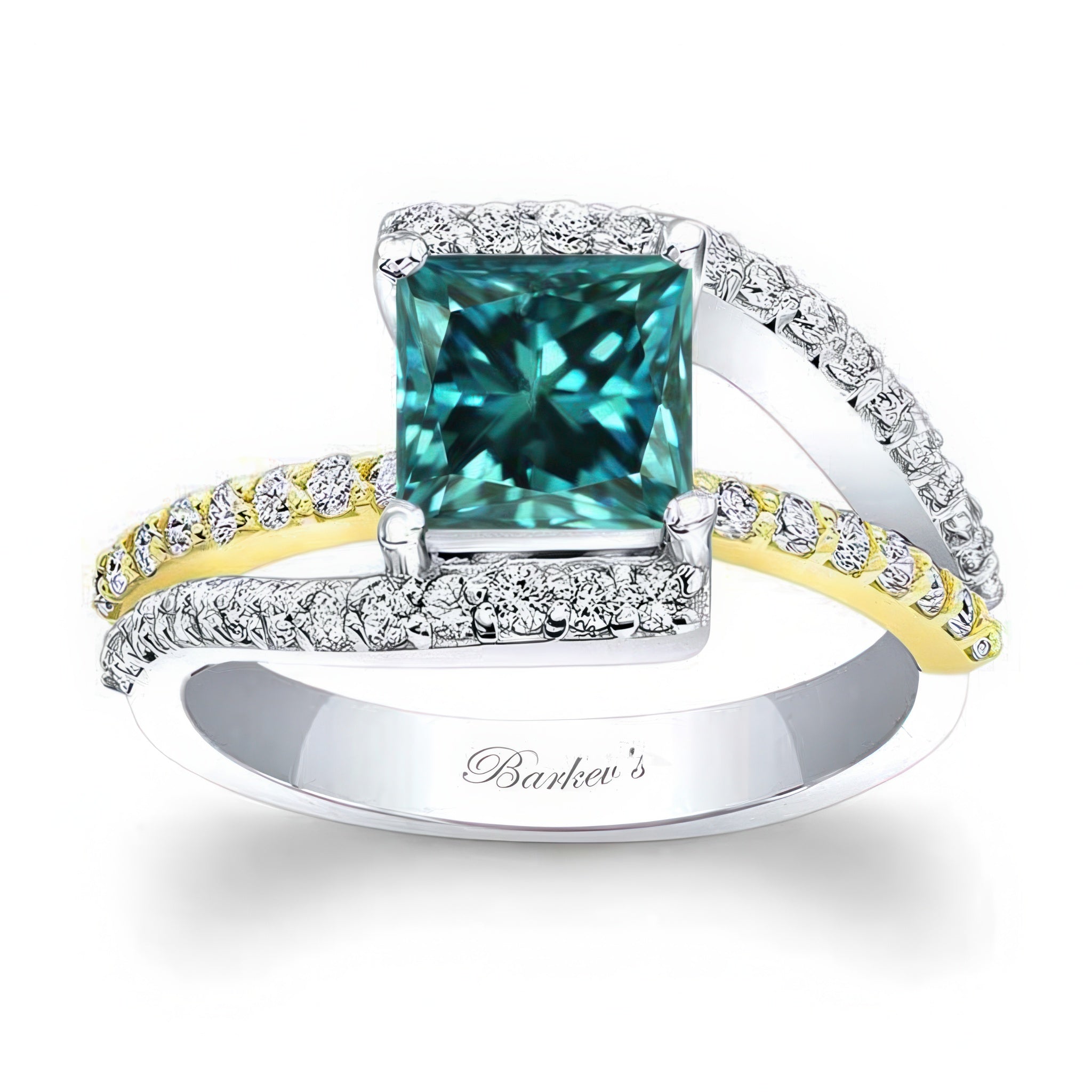 Split Shank Princess Cut Blue And White Diamond Ring