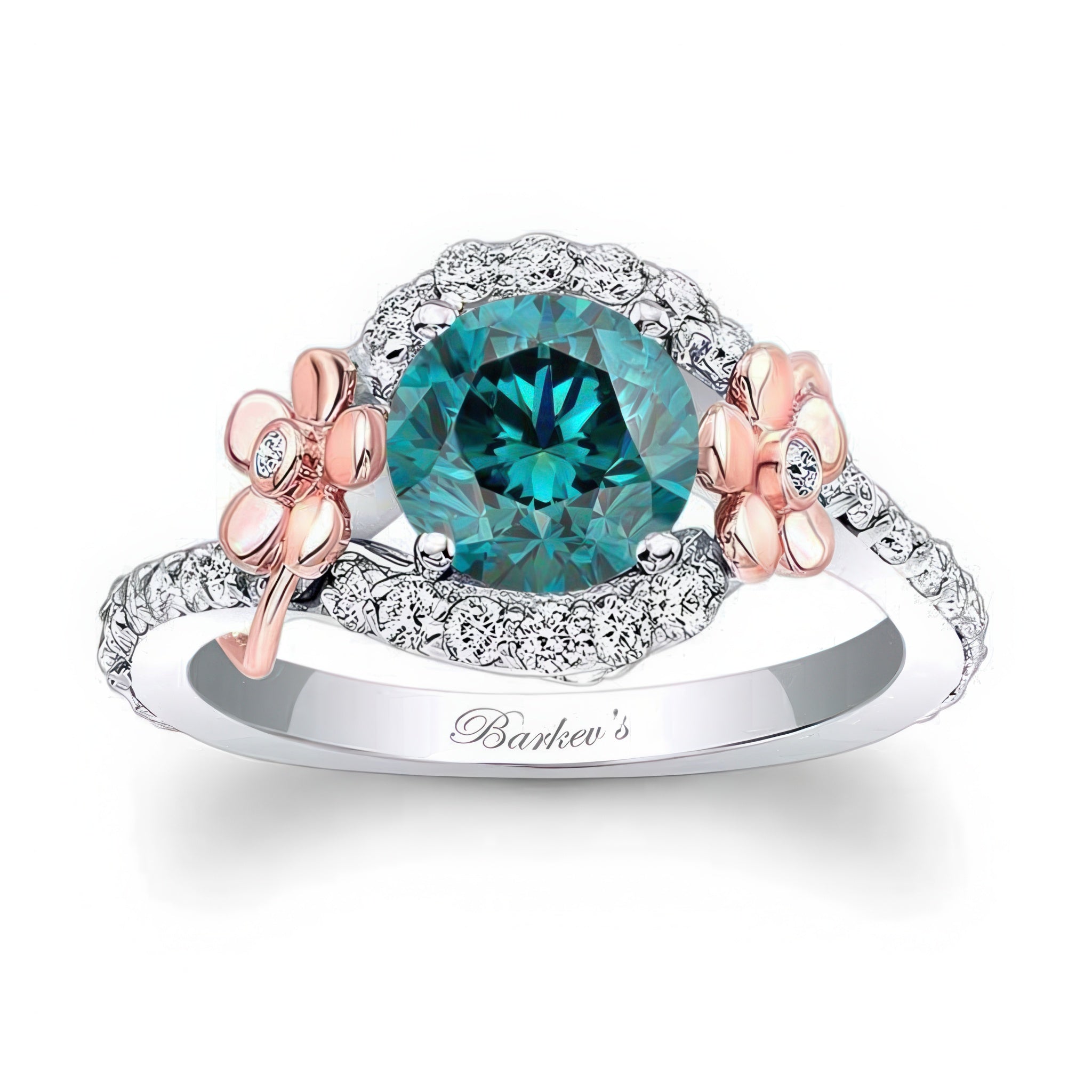 Blue And White Diamond Flower Engagement Ring