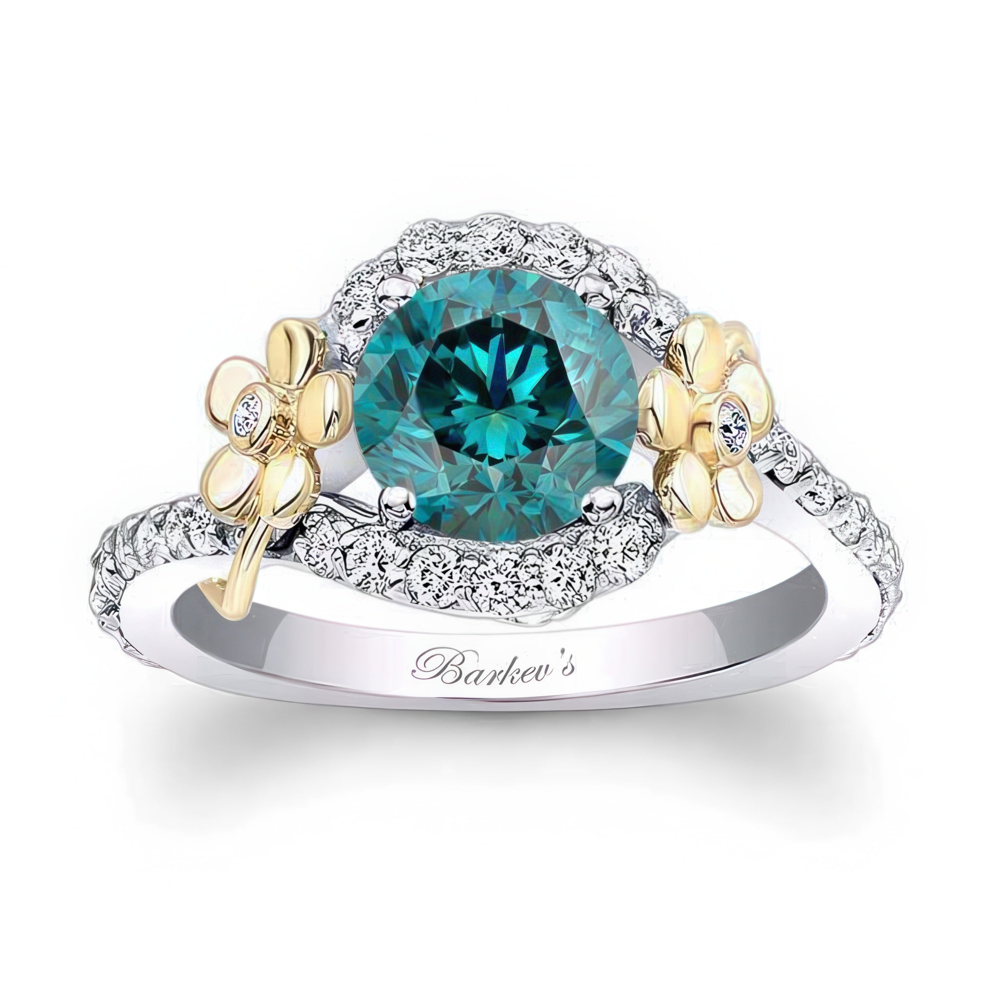 Blue And White Diamond Flower Engagement Ring