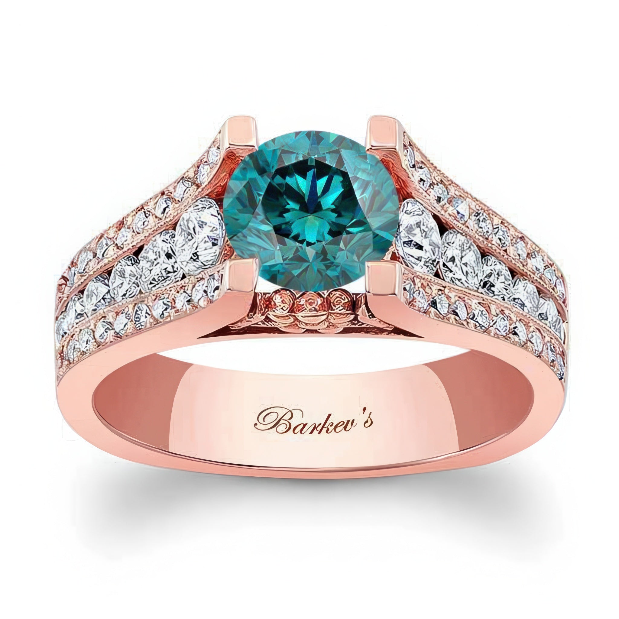 3 Row Pave Blue And White Diamond Ring