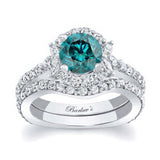 Unique Halo Blue And White Diamond Bridal Set