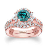 Unique Halo Blue And White Diamond Bridal Set