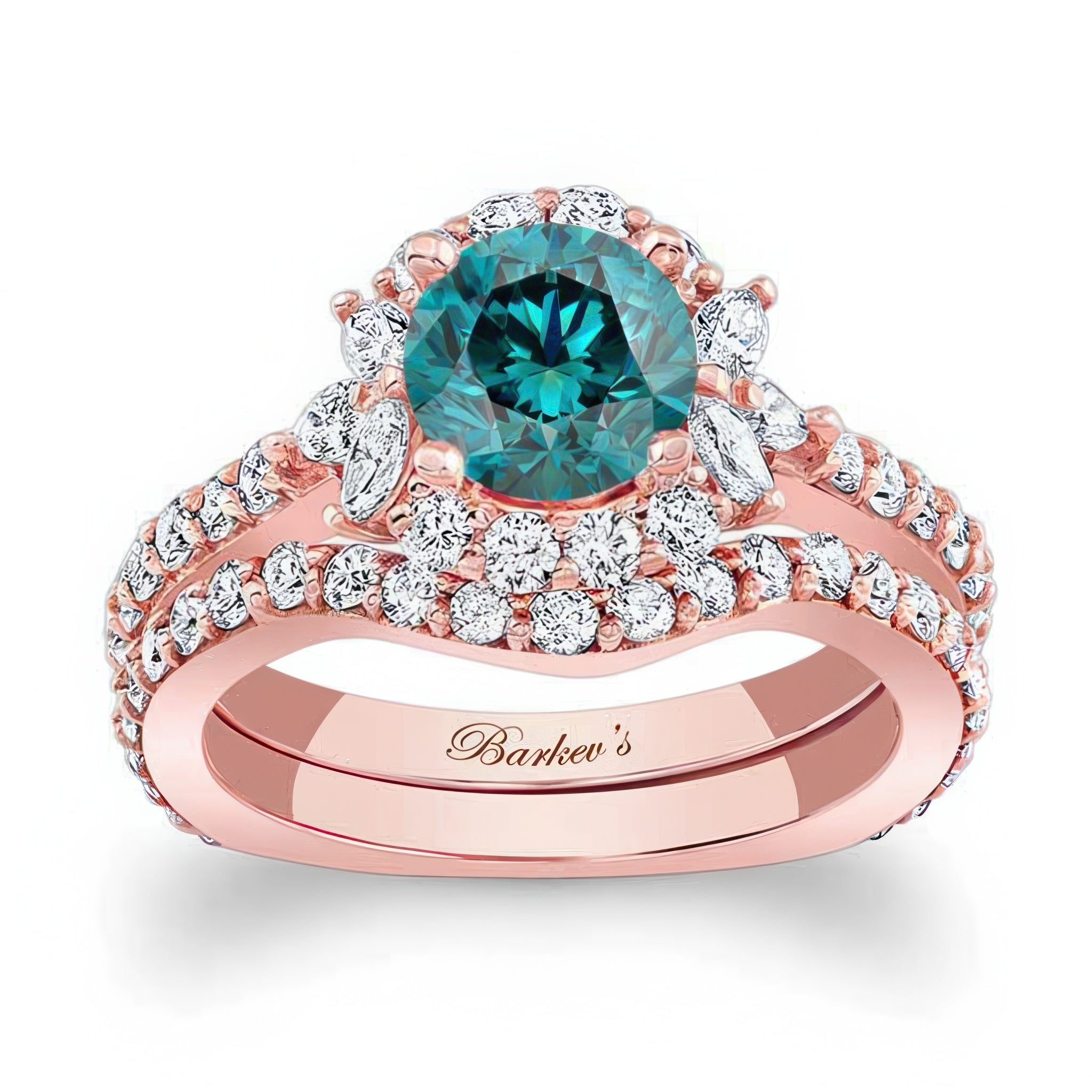 Unique Halo Blue And White Diamond Bridal Set