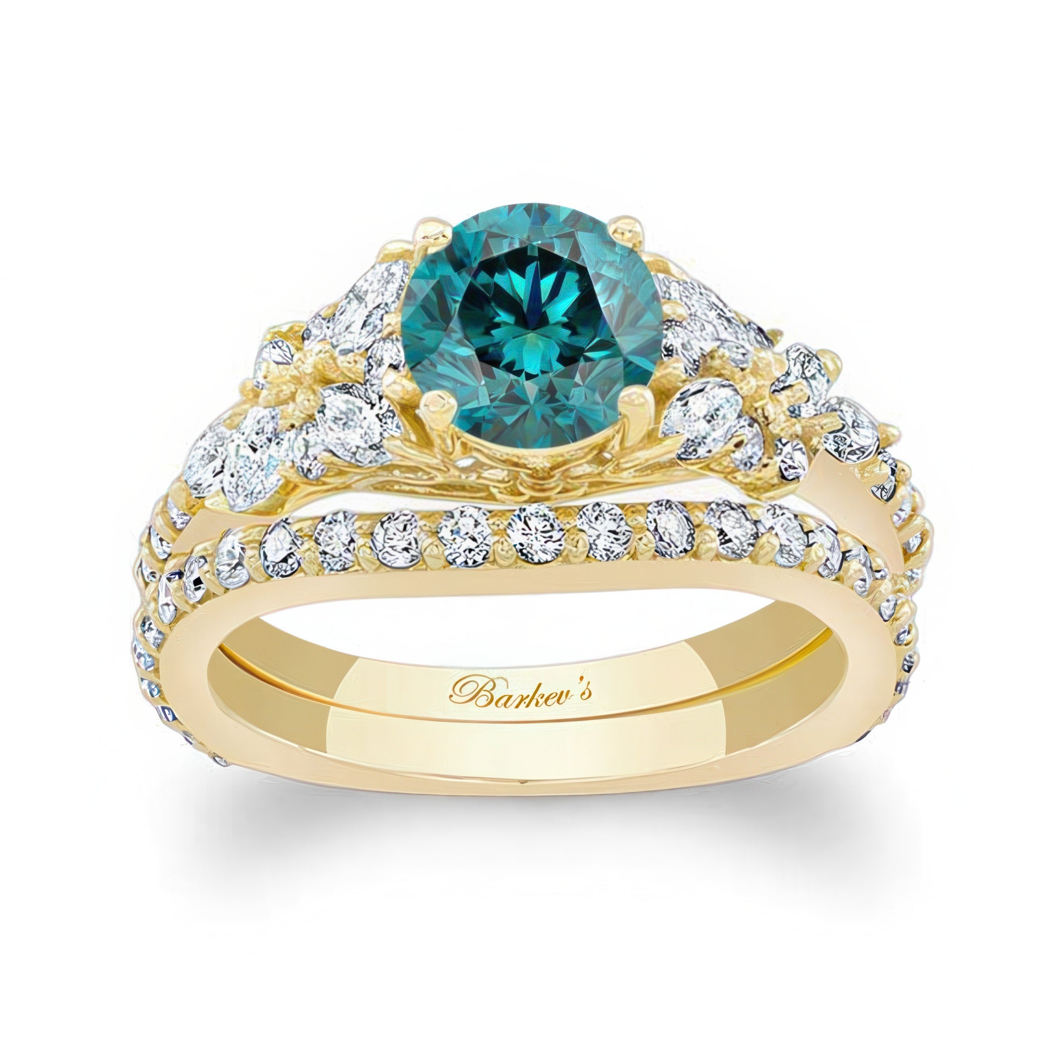 Vintage Marquise Blue And White Diamond Bridal Set