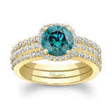 Halo Blue And White Diamond Wedding Set