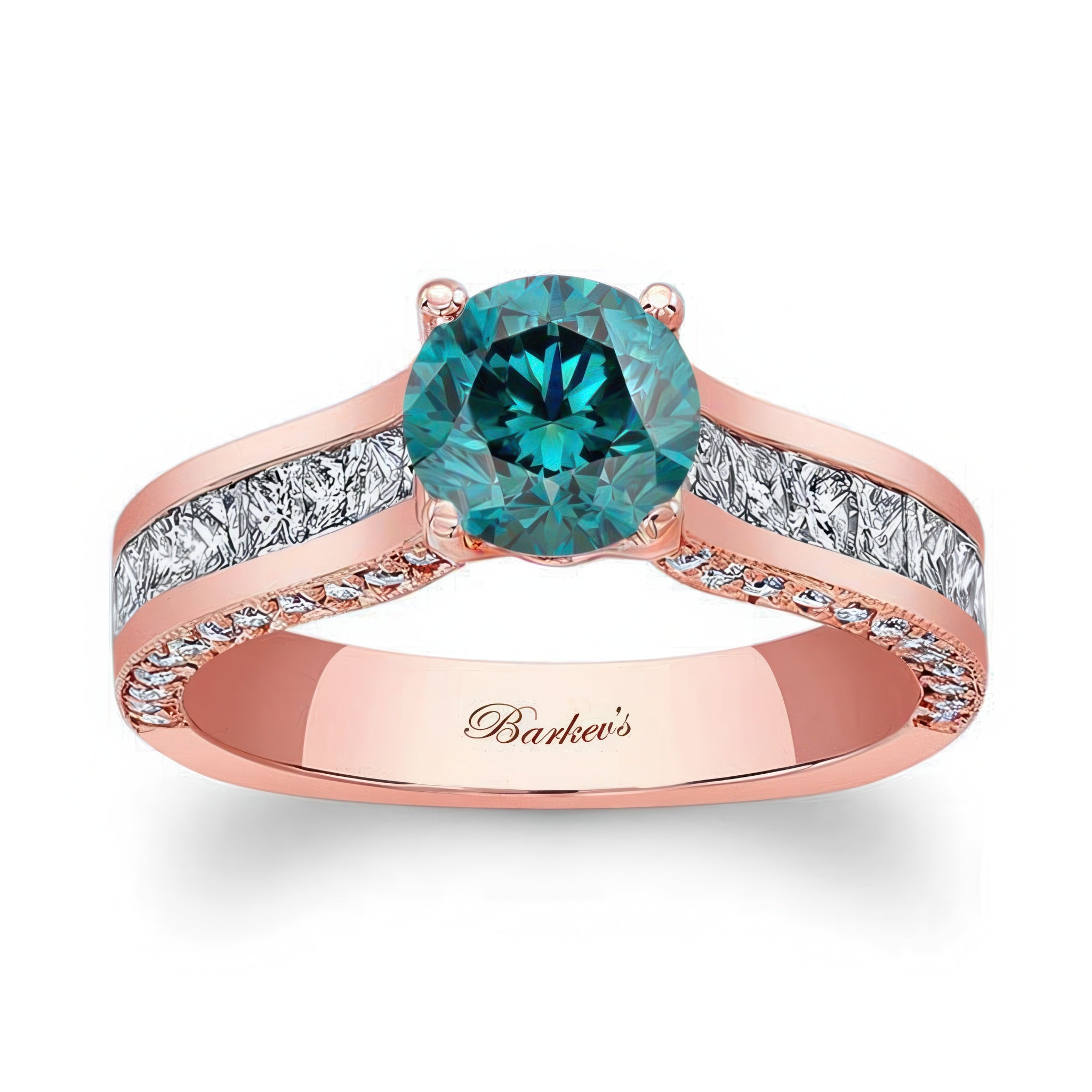 Round And Princess Cut Blue And White Diamond Ring