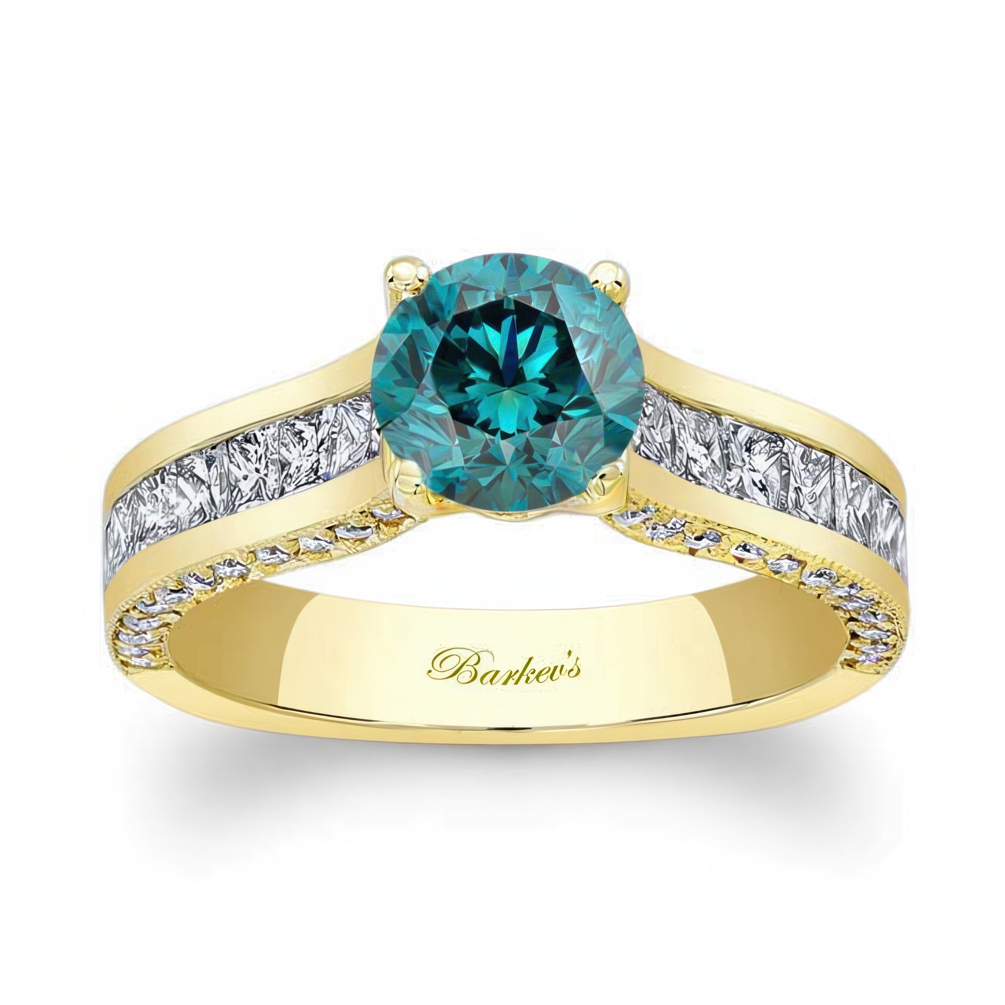 Round And Princess Cut Blue And White Diamond Ring