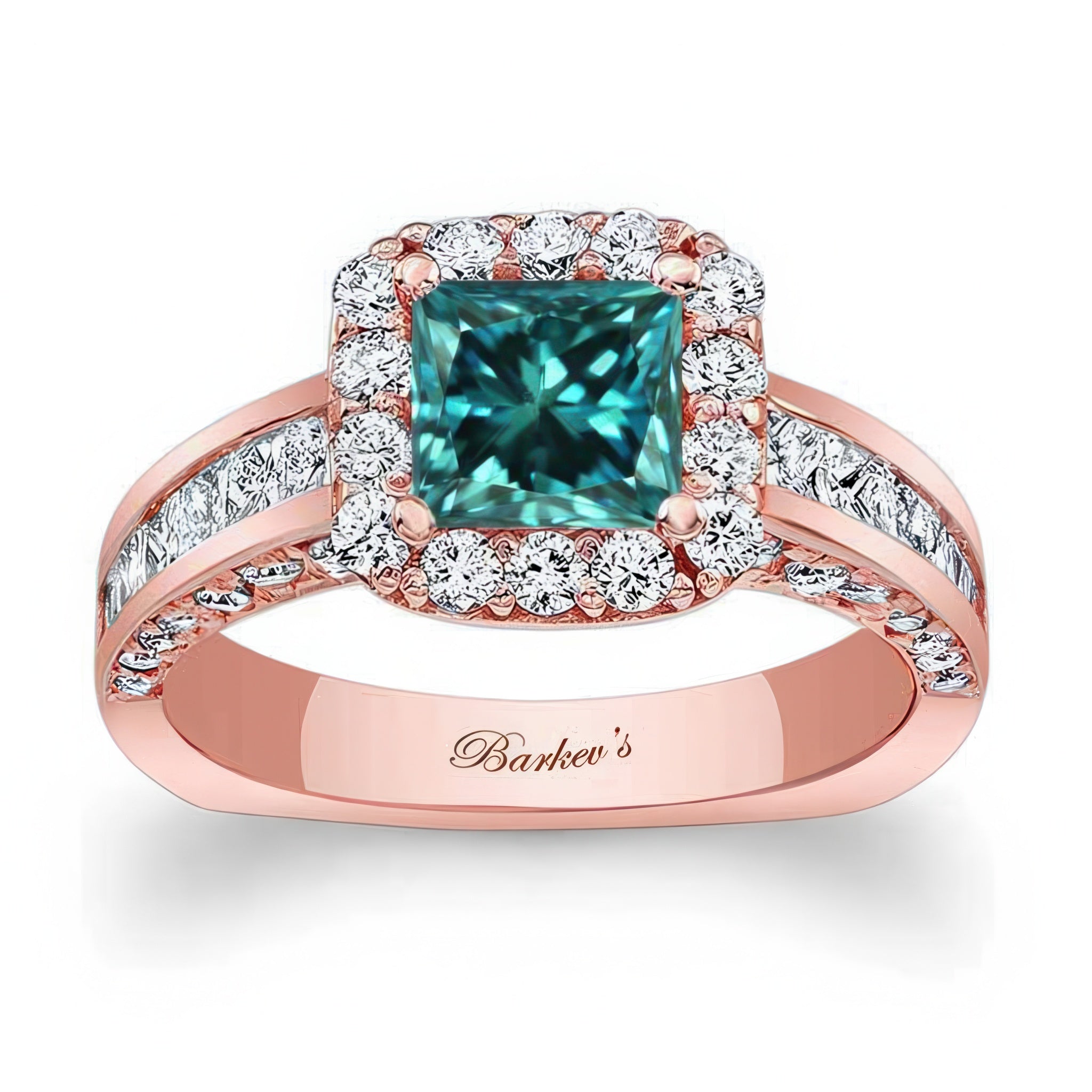 Princess Cut Halo Blue And White Diamond Ring