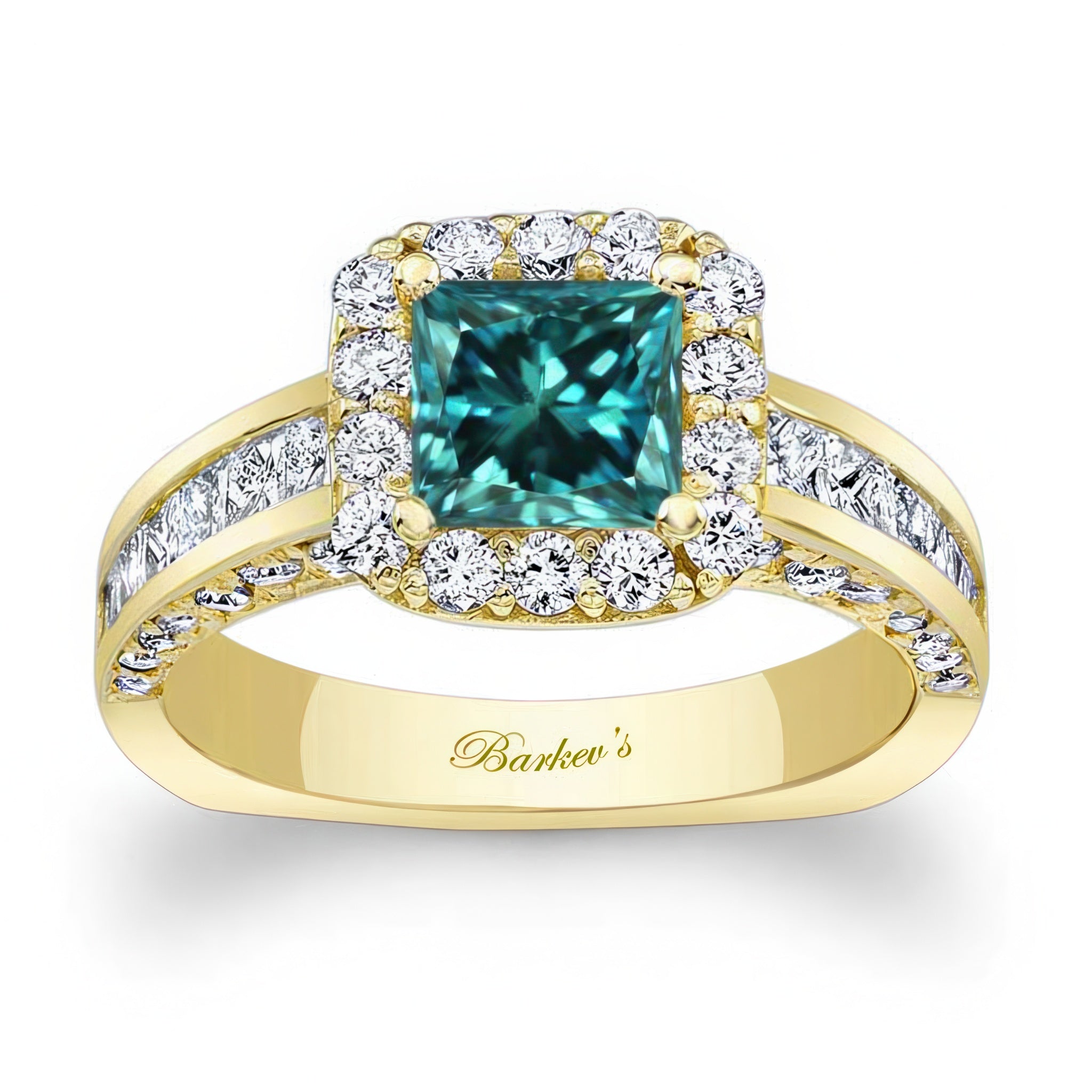 Princess Cut Halo Blue And White Diamond Ring