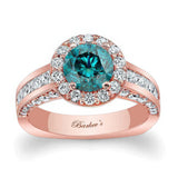Round Cut Halo Blue And White Diamond Ring