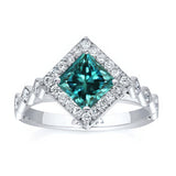 Vintage Princess Cut Blue And White Diamond Halo Ring