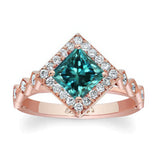 Vintage Princess Cut Blue And White Diamond Halo Ring