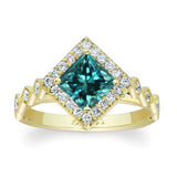 Vintage Princess Cut Blue And White Diamond Halo Ring