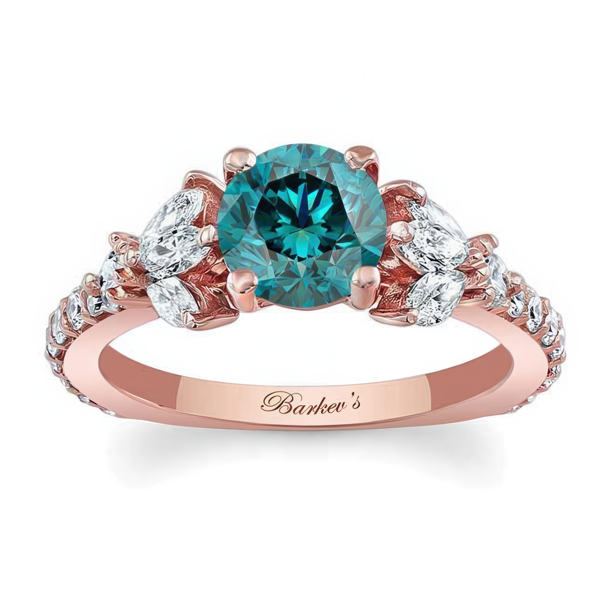 Marquise And Round Blue And White Diamond Engagement Ring