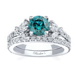 Marquise And Round Blue And White Diamond Ring Set
